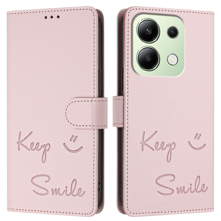 For Redmi Note 13 4G Global Smile Embossing RFID Leather Phone Case