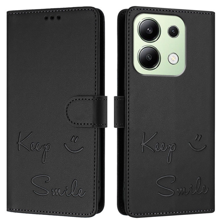 For Redmi Note 13 4G Global Smile Embossing RFID Leather Phone Case