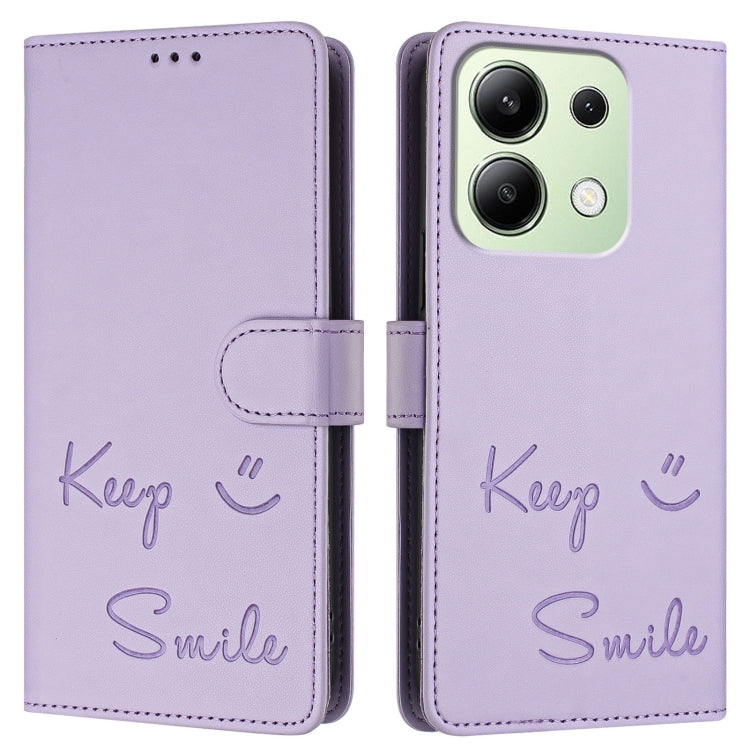 For Redmi Note 13 4G Global Smile Embossing RFID Leather Phone Case