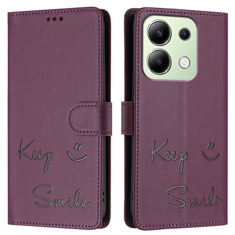 For Redmi Note 13 4G Global Smile Embossing RFID Leather Phone Case