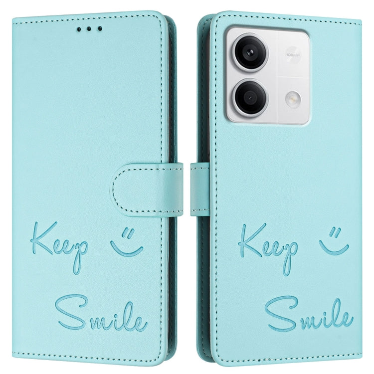 For Redmi Note 13 5G Global Smile Embossing RFID Leather Phone Case