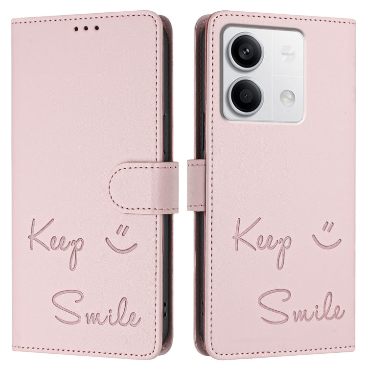 For Redmi Note 13 5G Global Smile Embossing RFID Leather Phone Case