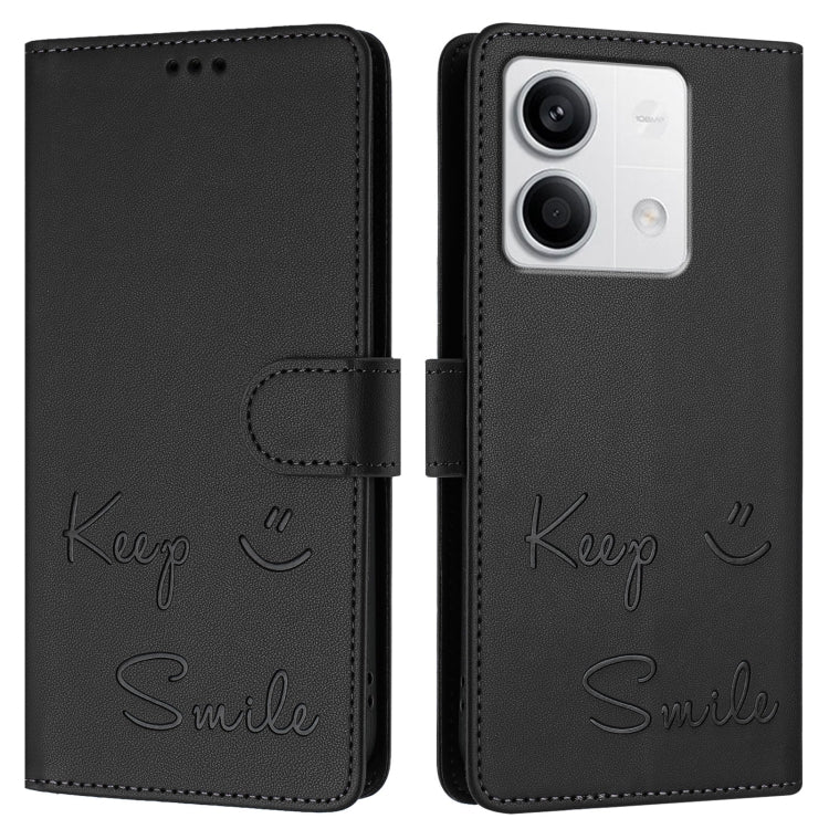 For Redmi Note 13 5G Global Smile Embossing RFID Leather Phone Case