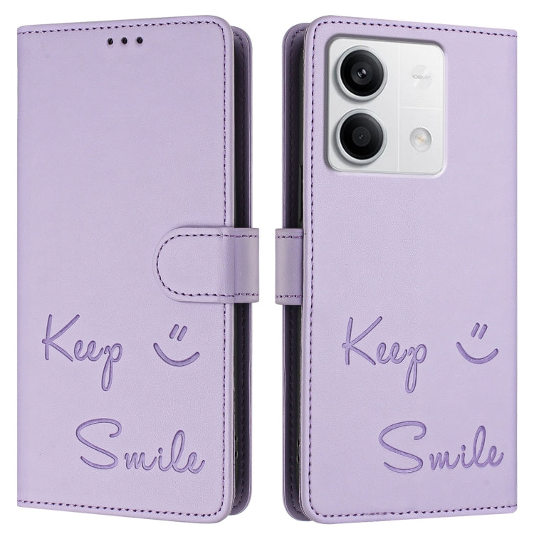 For Redmi Note 13 5G Global Smile Embossing RFID Leather Phone Case