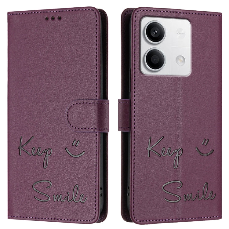 For Redmi Note 13 5G Global Smile Embossing RFID Leather Phone Case