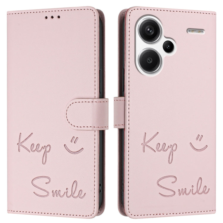 For Redmi Note 13 Pro+ Global Smile Embossing RFID Leather Phone Case