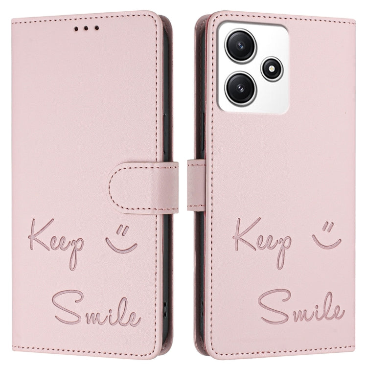 For Redmi 12 4G Global / India Smile Embossing RFID Leather Phone Case