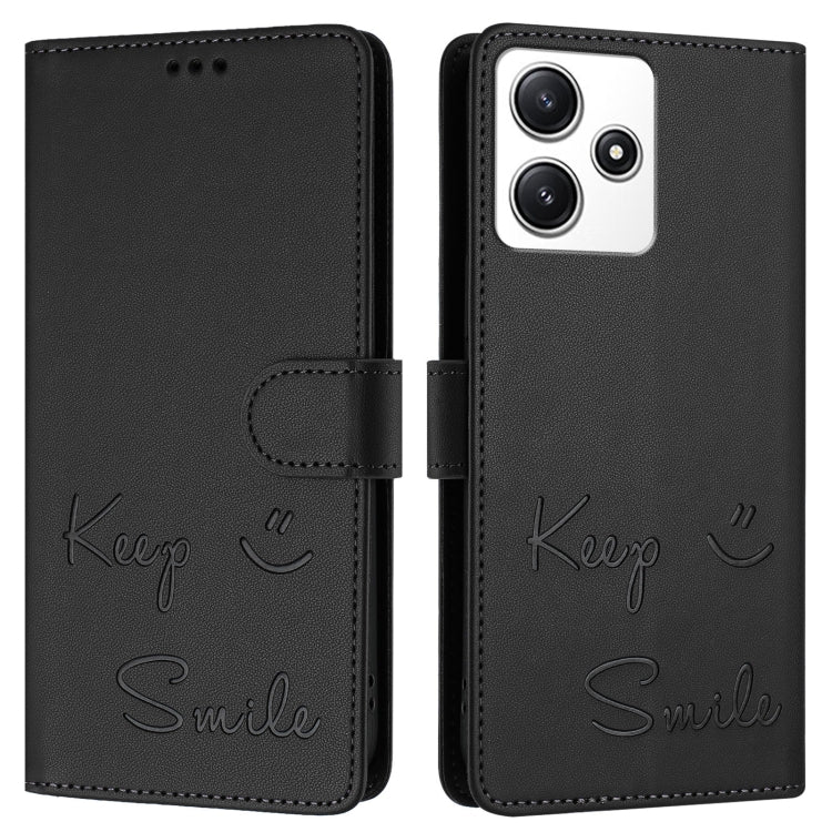 For Redmi 12 4G Global / India Smile Embossing RFID Leather Phone Case