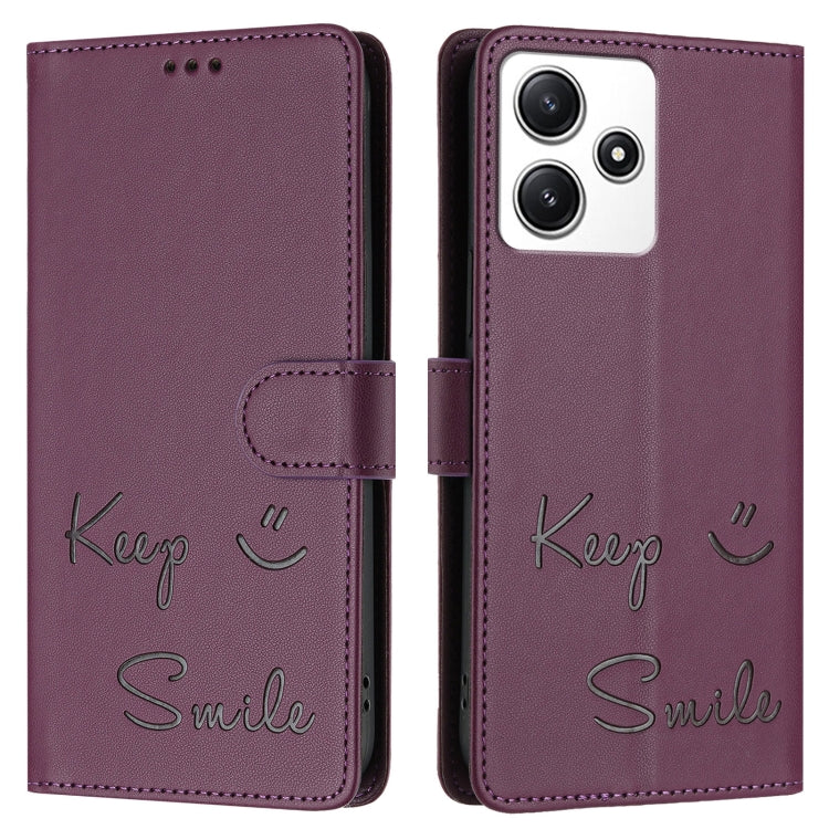 For Redmi Note 12R Smile Embossing RFID Leather Phone Case