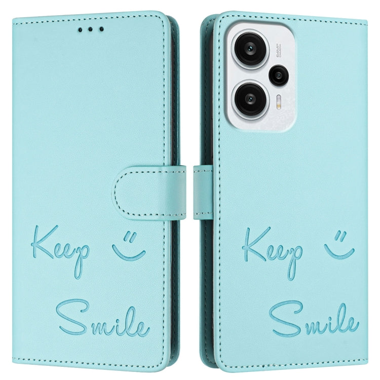 For Redmi Note 12 Turbo Smile Embossing RFID Leather Phone Case