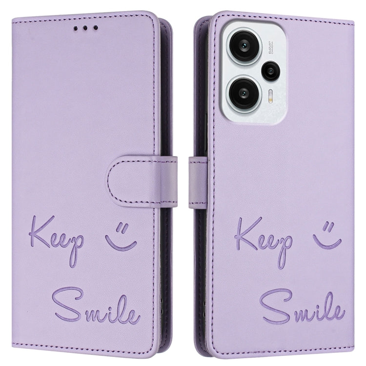 For Redmi Note 12 Turbo Smile Embossing RFID Leather Phone Case