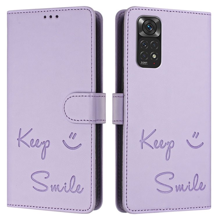 For Redmi Note 11S / Note 11 Global Smile Embossing RFID Leather Phone Case