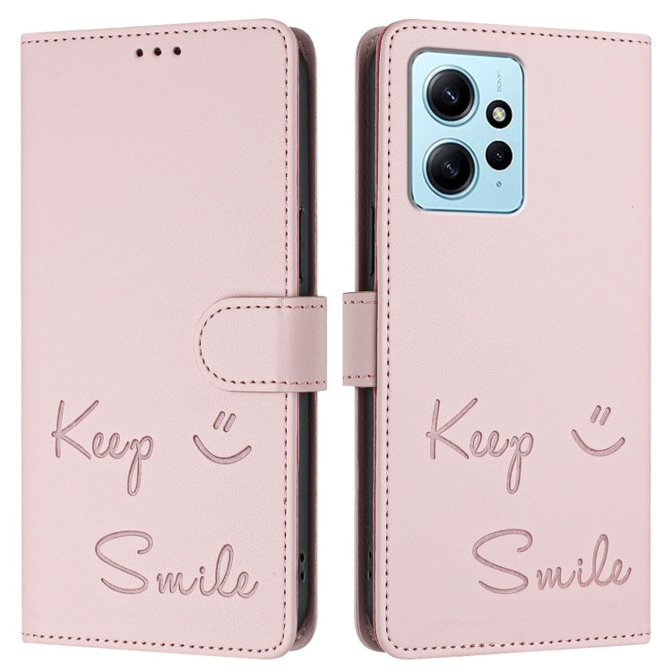 For Redmi Note 12 4G Global Smile Embossing RFID Leather Phone Case