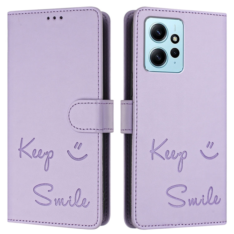For Redmi Note 12 4G Global Smile Embossing RFID Leather Phone Case