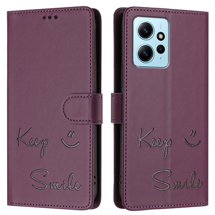 For Redmi Note 12 4G Global Smile Embossing RFID Leather Phone Case