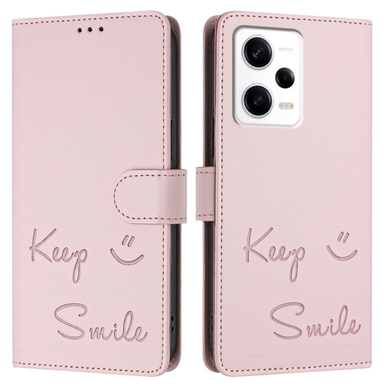 For Redmi Note 12 Pro 5G Global / India Smile Embossing RFID Leather Phone Case