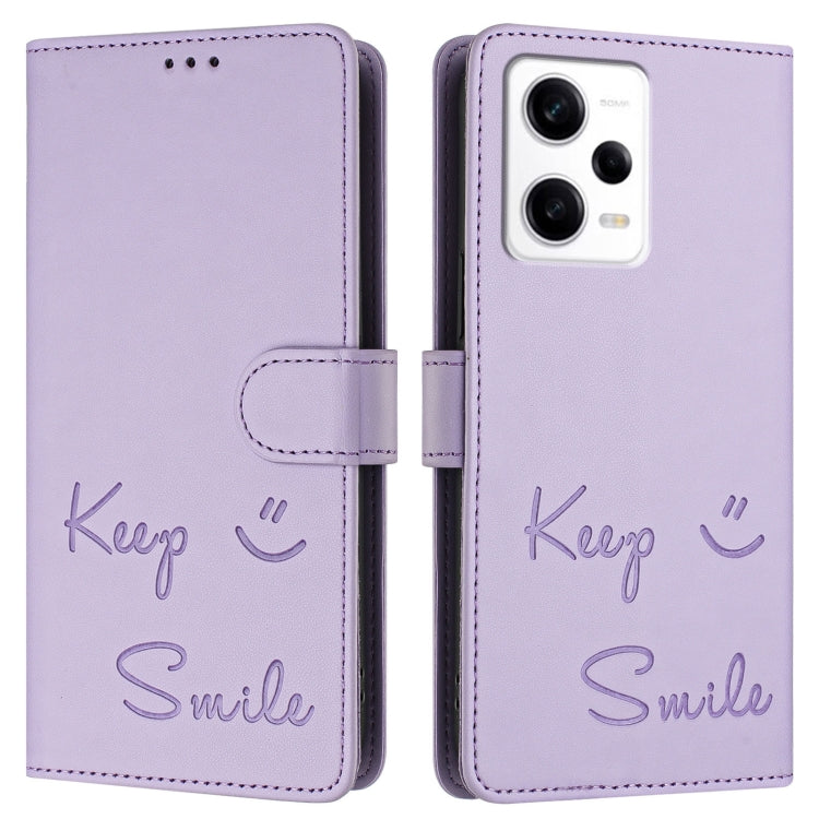 For Redmi Note 12 Pro 5G Global / India Smile Embossing RFID Leather Phone Case