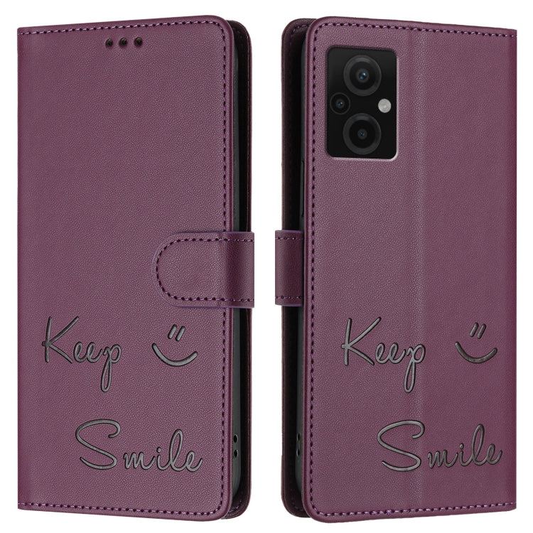 For Redmi Note 11R / Note 11E Smile Embossing RFID Leather Phone Case