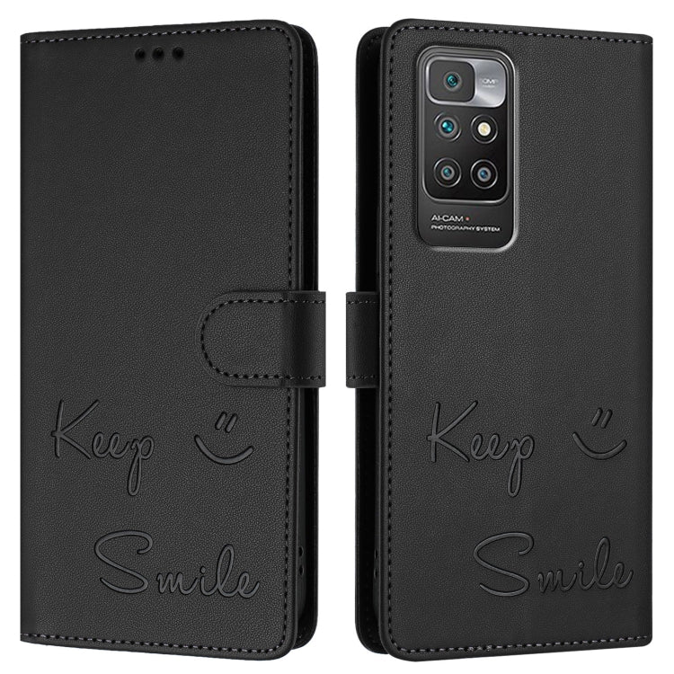 For Redmi 10 / Redmi 10 2022 Smile Embossing RFID Leather Phone Case