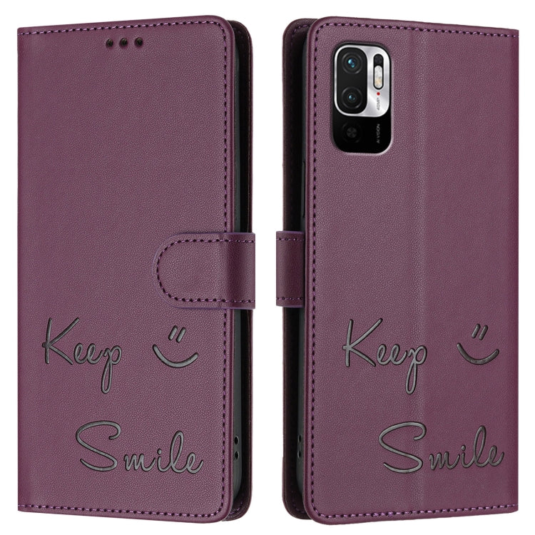 For Redmi Note 10 5G / Note 10T 5G Smile Embossing RFID Leather Phone Case