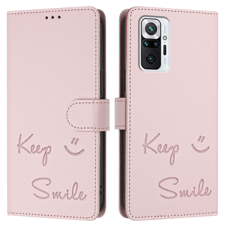For Redmi Note 10 Pro India Smile Embossing RFID Leather Phone Case