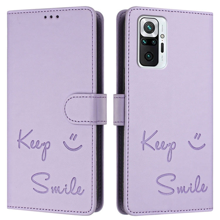 For Redmi Note 10 Pro India Smile Embossing RFID Leather Phone Case