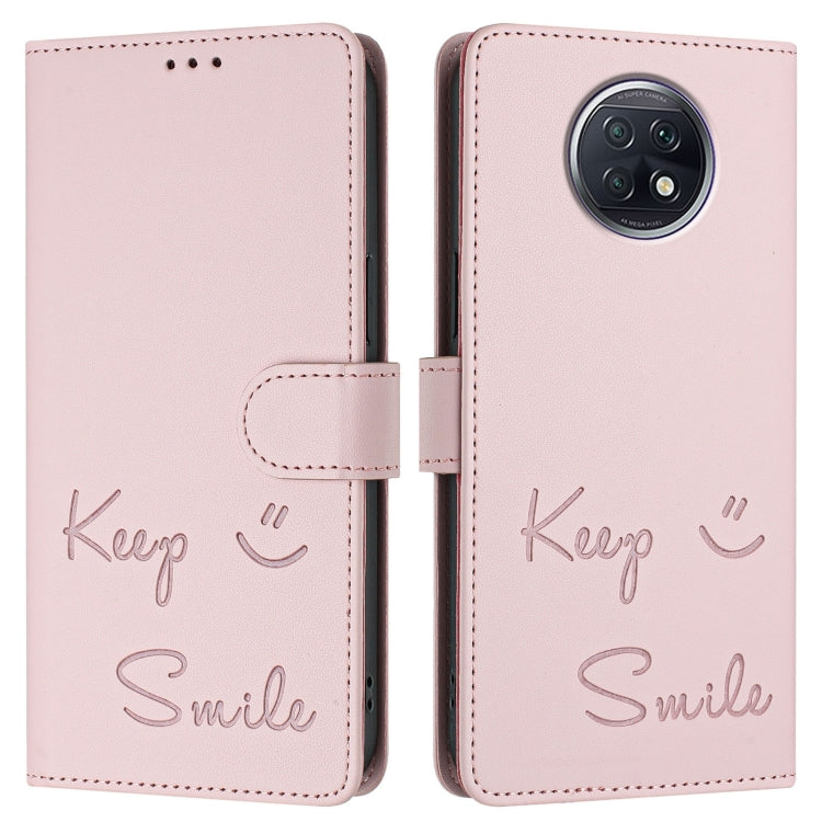 For Redmi Note 9T Global Smile Embossing RFID Leather Phone Case
