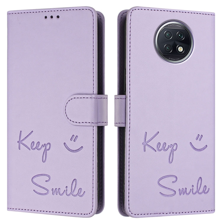 For Redmi Note 9T Global Smile Embossing RFID Leather Phone Case