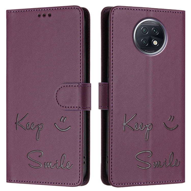 For Redmi Note 9T Global Smile Embossing RFID Leather Phone Case