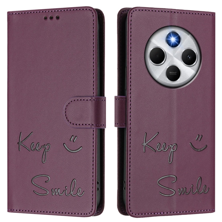 For Redmi 14C 4G Smile Embossing RFID Leather Phone Case