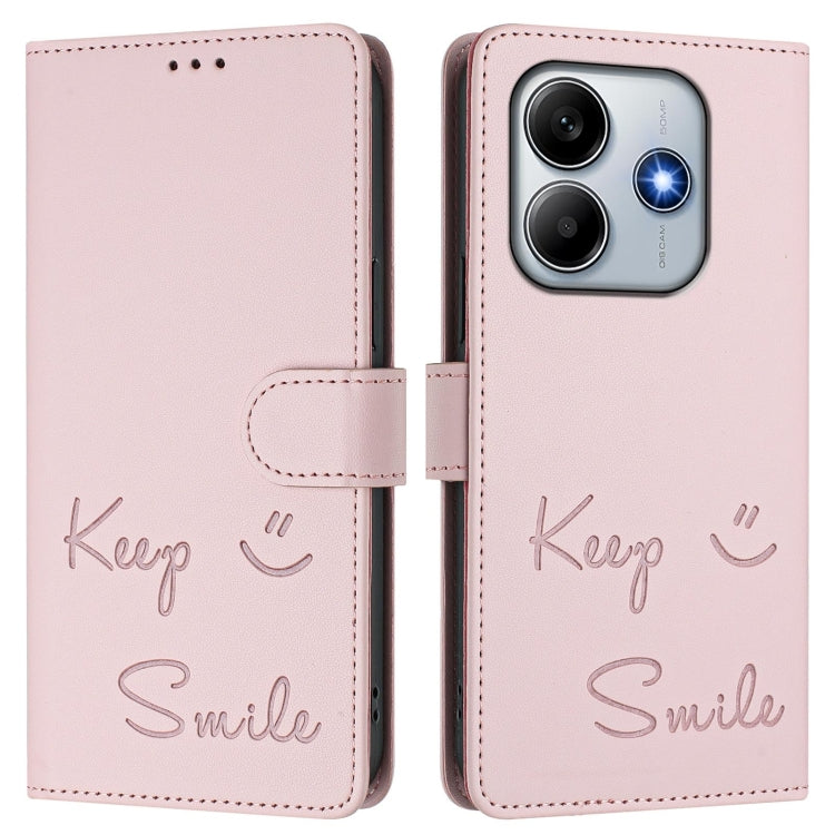 For Redmi Note 14 5G Smile Embossing RFID Leather Phone Case