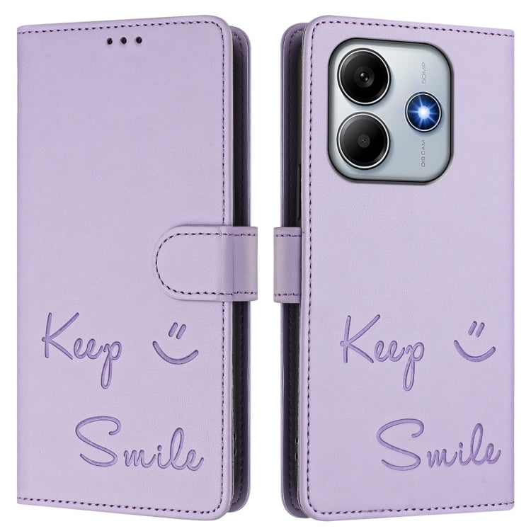 For Redmi Note 14 5G Smile Embossing RFID Leather Phone Case