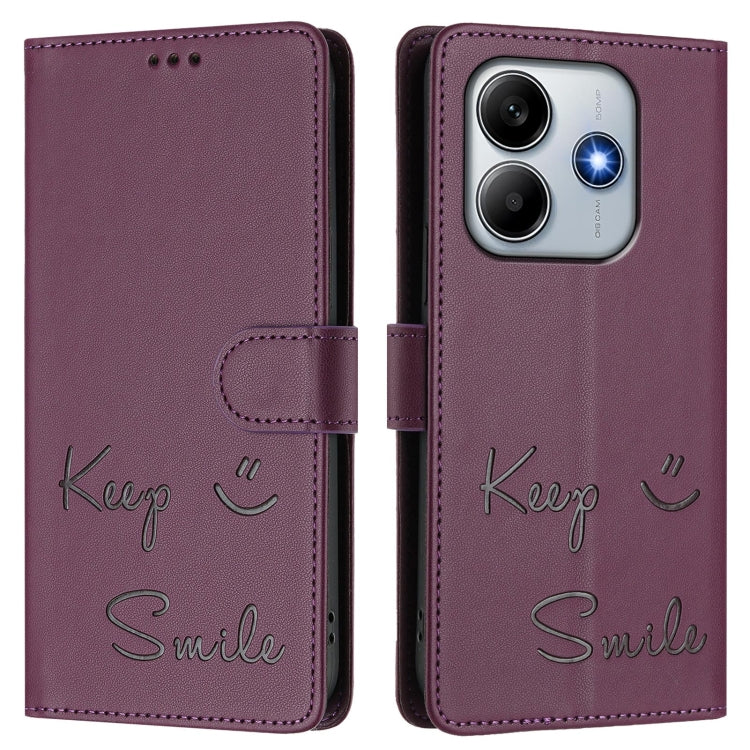 For Redmi Note 14 5G Smile Embossing RFID Leather Phone Case