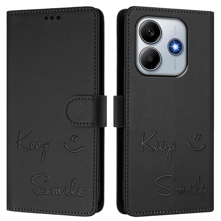 For Redmi Note 14 4G 163.25mm Smile Embossing RFID Leather Phone Case