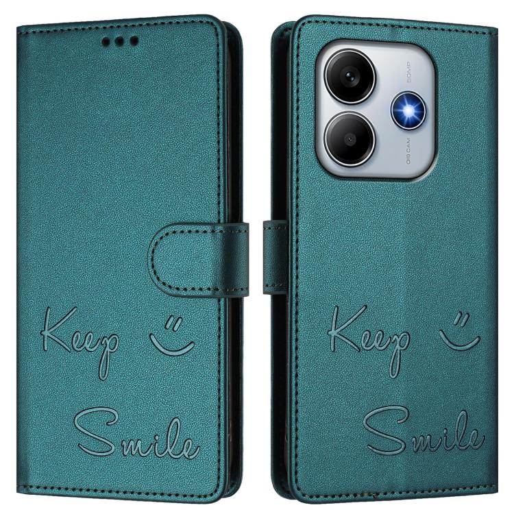 For Redmi Note 14 4G 163.25mm Smile Embossing RFID Leather Phone Case