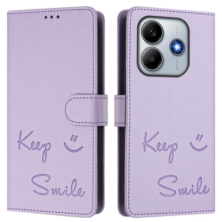 For Redmi Note 14 4G 163.25mm Smile Embossing RFID Leather Phone Case