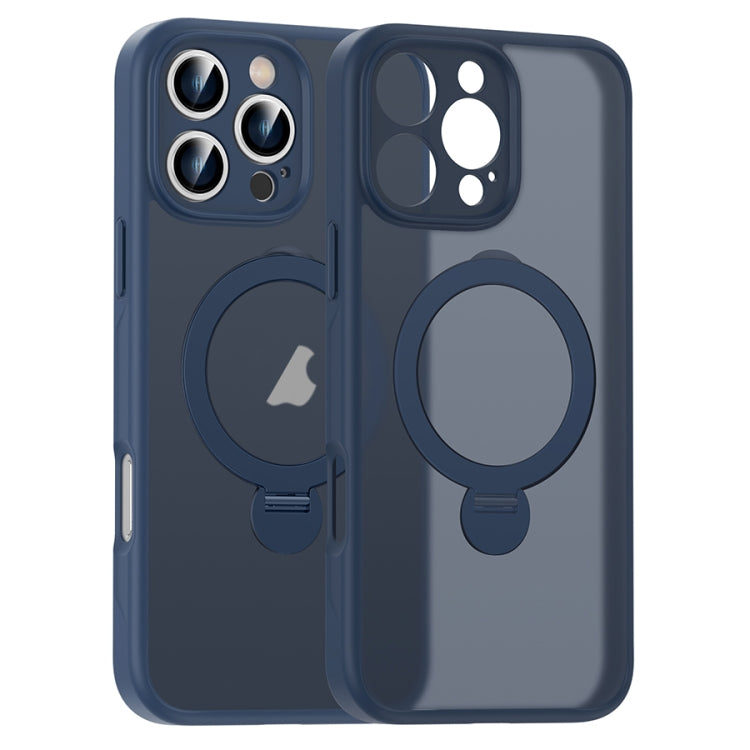 For iPhone 16 Pro Matte Texture 360 Degree Rotary Tone Holder MagSafe Phone Case