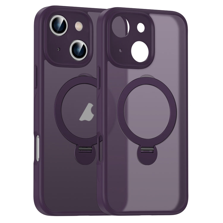 For iPhone 15 Matte Texture 360 Degree Rotary Tone Holder MagSafe Phone Case