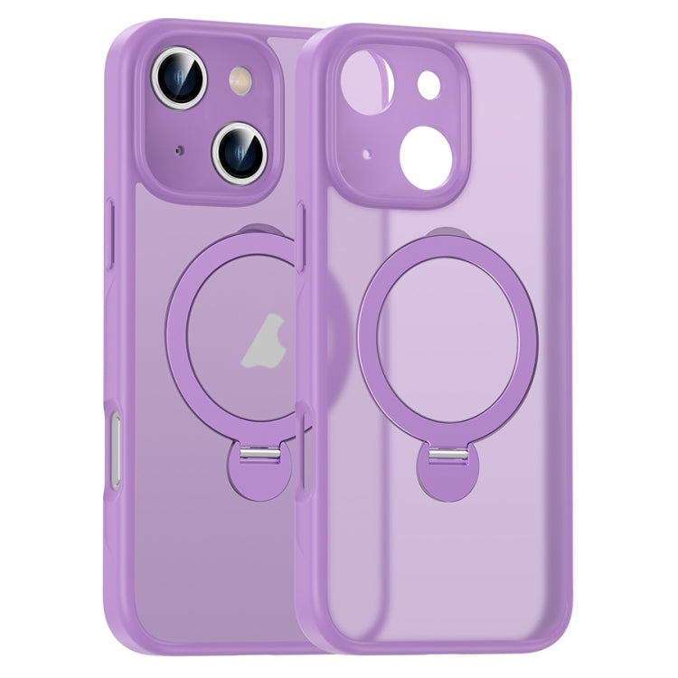 For iPhone 15 Matte Texture 360 Degree Rotary Tone Holder MagSafe Phone Case