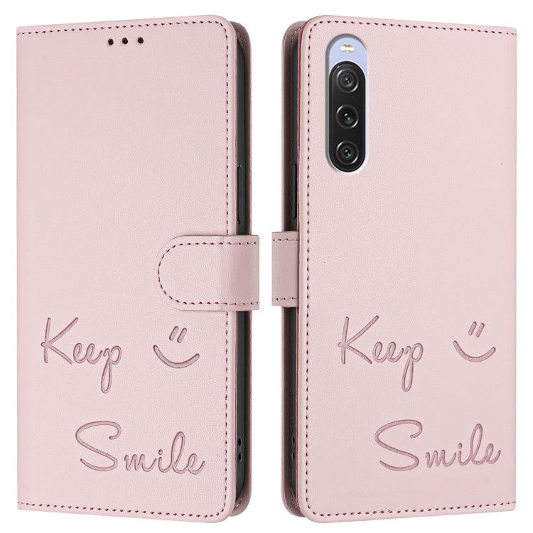 For Sony Xperia 10 V 4G Smile Embossing RFID Leather Phone Case