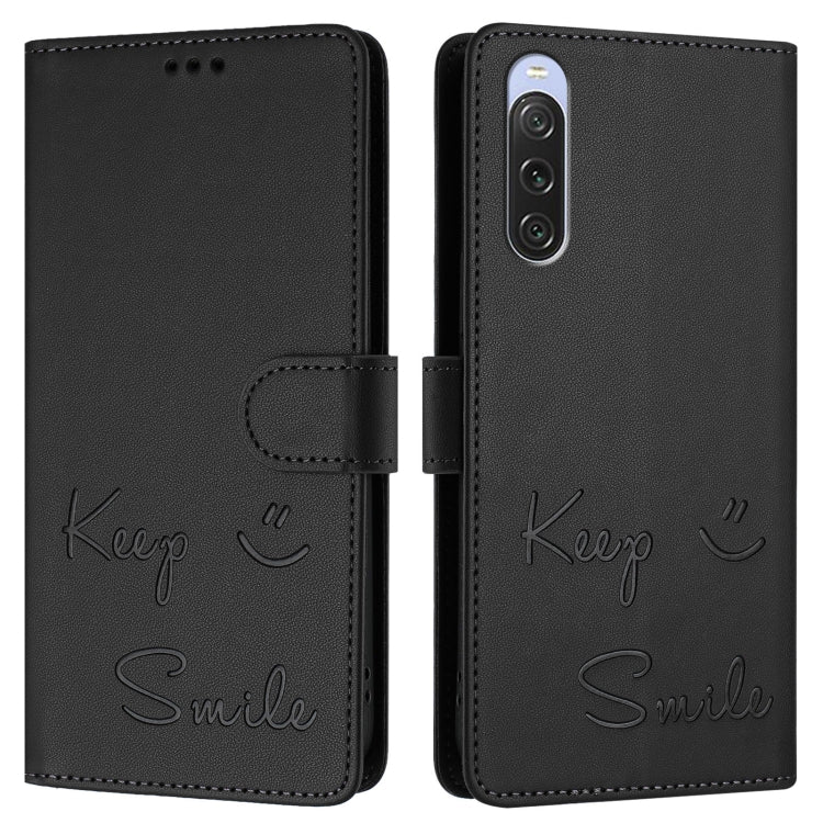 For Sony Xperia 10 V 4G Smile Embossing RFID Leather Phone Case