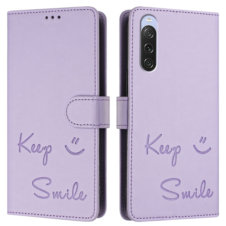 For Sony Xperia 10 V 4G Smile Embossing RFID Leather Phone Case
