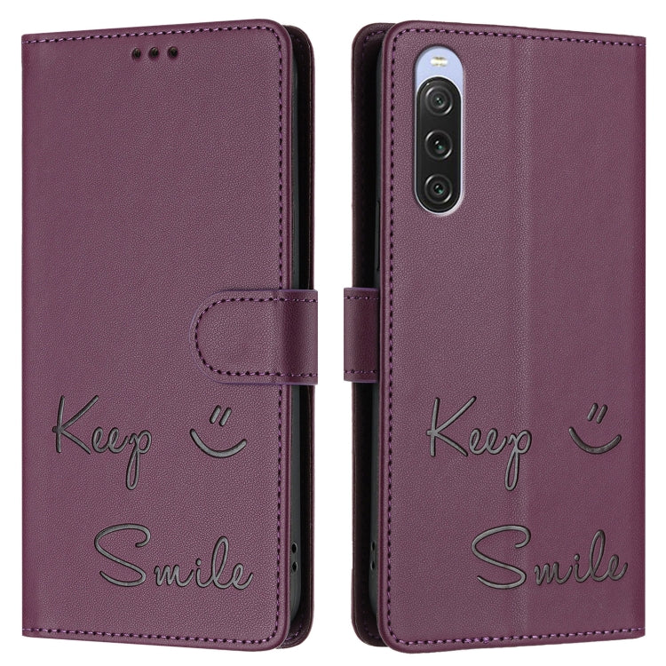 For Sony Xperia 10 V 4G Smile Embossing RFID Leather Phone Case