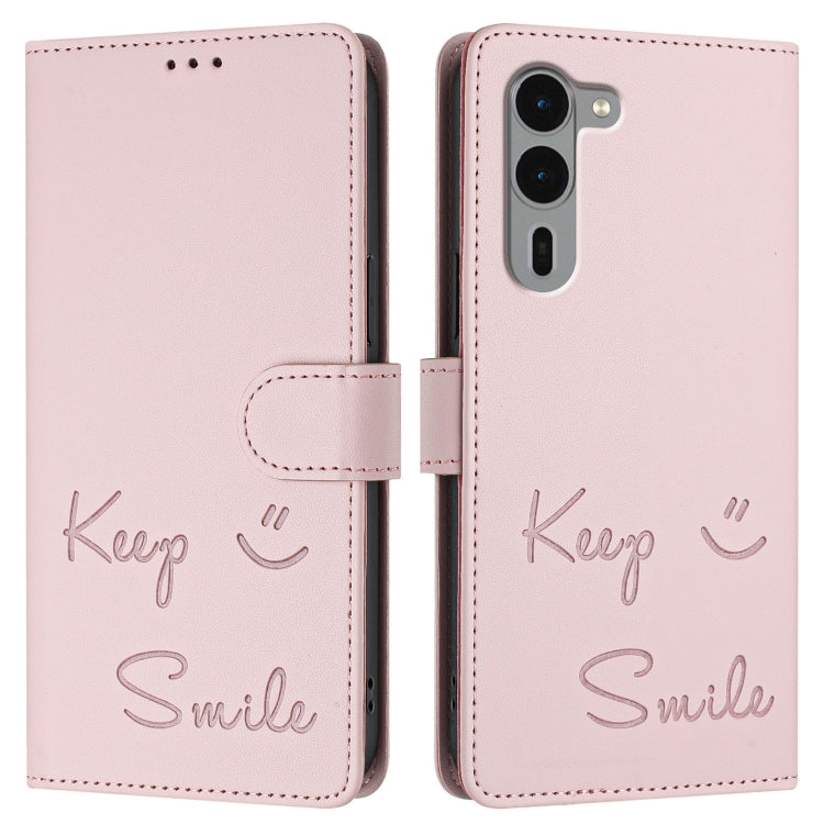For Fujitsu Arrows We2 Plus Smile Embossing RFID Leather Phone Case