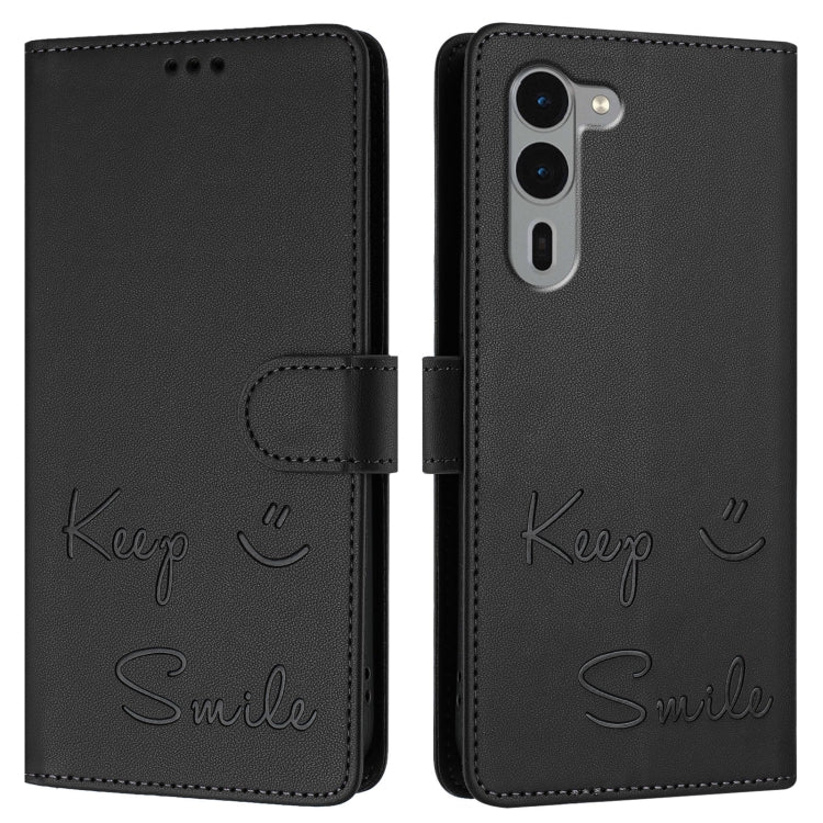 For Fujitsu Arrows We2 Plus Smile Embossing RFID Leather Phone Case