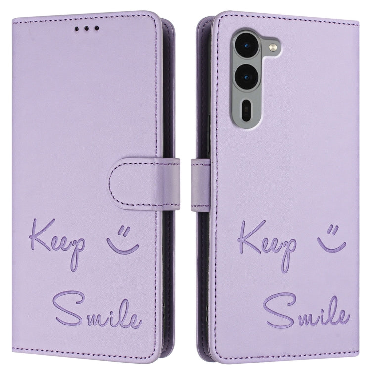 For Fujitsu Arrows We2 Plus Smile Embossing RFID Leather Phone Case