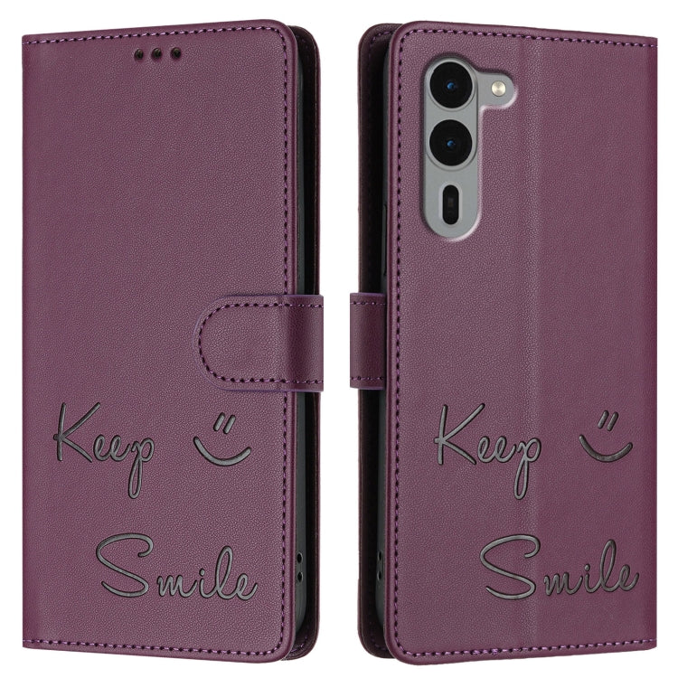 For Fujitsu Arrows We2 Plus Smile Embossing RFID Leather Phone Case