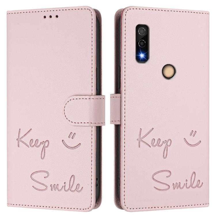 For Fujitsu Arrows We3 Smile Embossing RFID Leather Phone Case