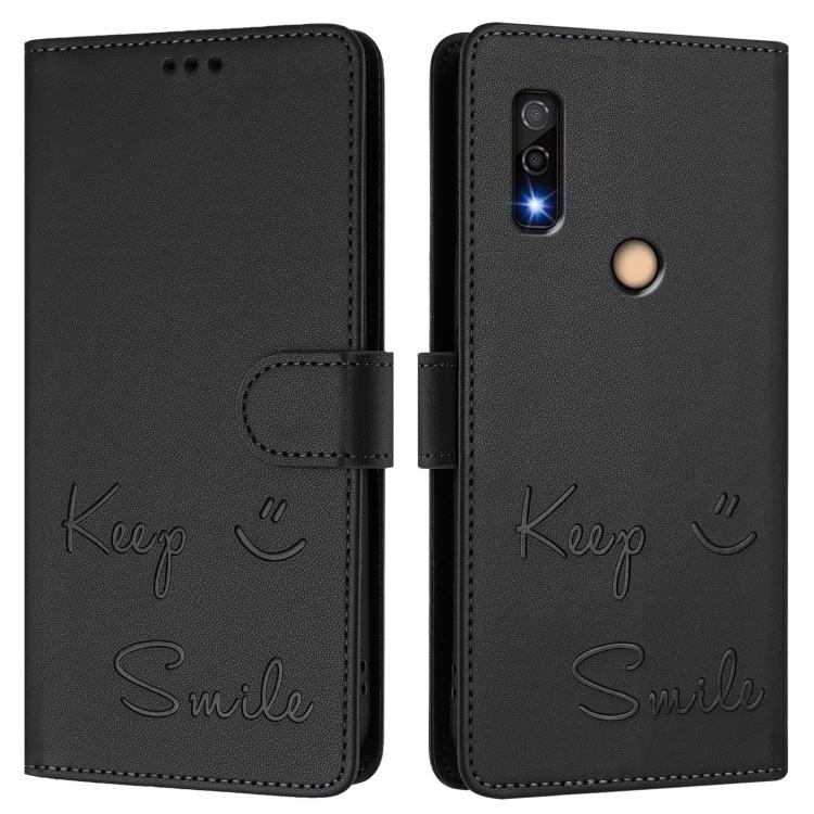 For Fujitsu Arrows We3 Smile Embossing RFID Leather Phone Case