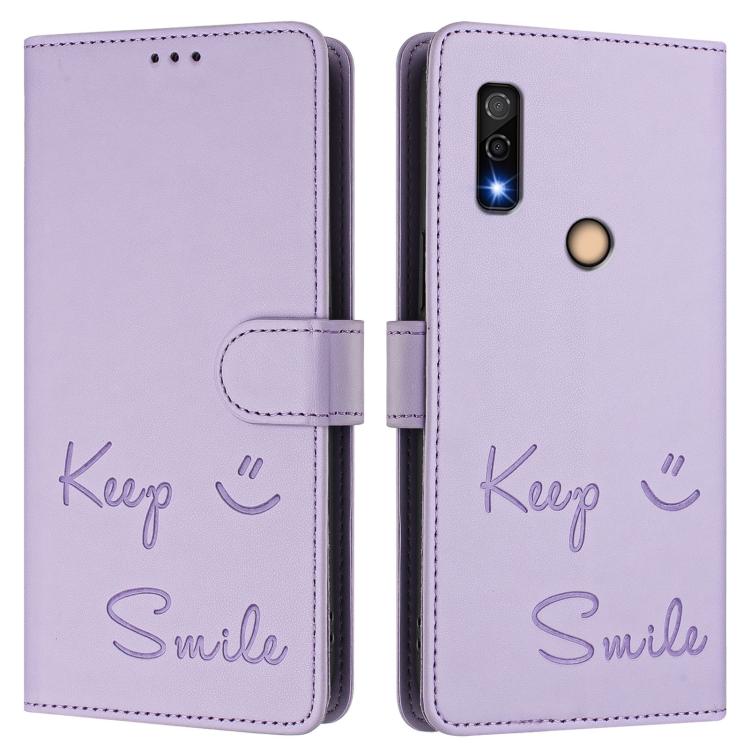 For Fujitsu Arrows We3 Smile Embossing RFID Leather Phone Case